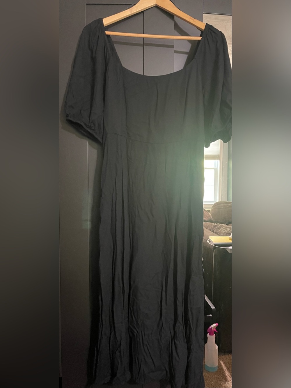Old Navy Black Maxi Dress with Puff Short Sleeves